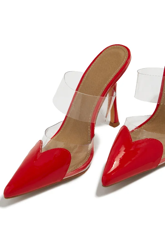 Forever Love Pointed Toe High Heel Mules - Red