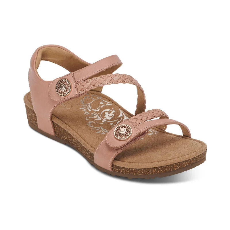 Aetrex Jillian Braided Quarter Strap Sandal in Ivory, Black, Rose & Cork