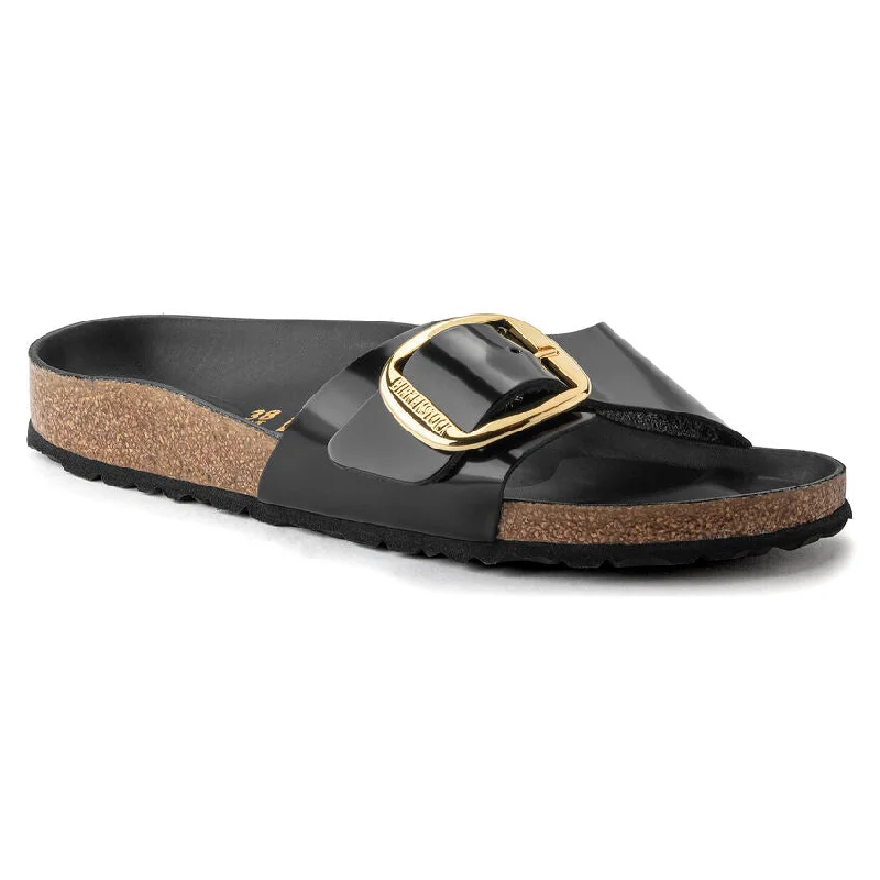 Birkenstock Madrid Big Buckle in Black Patent Leather Available in Narrow Widths