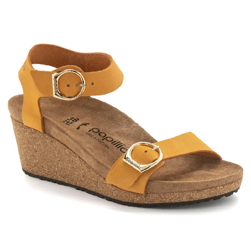 Birkenstock Soley Ring Buckle in Apricot & Cognac in Nubuck Leather