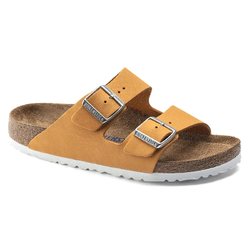 Birkenstock Arizona Soft Footbed in Rose, Fuchsia Tulip & Apricot Nubuck Leather in Narrow Widths