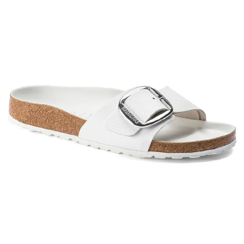 Birkenstock Madrid Big Buckle Sandal in Brown Oiled Leather, Sandcastle Nubuck Leather &  White Available in Narrow Widths