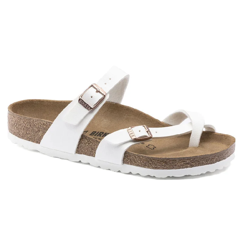 Birkenstock Mayari Birko Flor in White with Copper Buckles