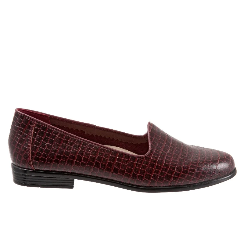 Trotters Liz Croco T2068-648 Womens Burgundy Leather Loafer Flats Shoes