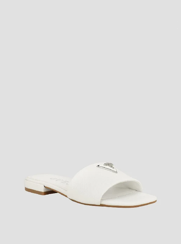 White Tamed Slide Sandals