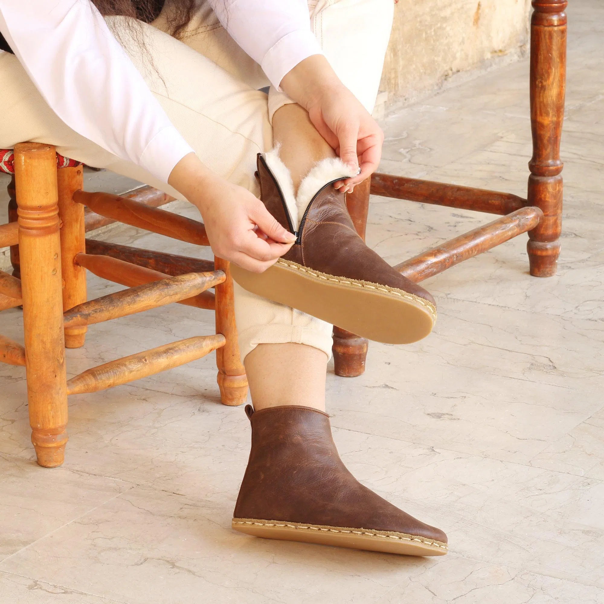 Shearling Ankle Boots Brown for Women